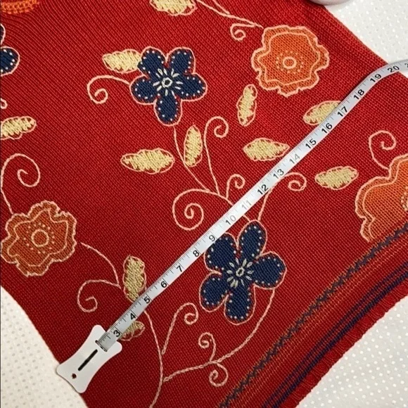 Coldwater Creek Orange Floral V-Neck Sweater - Picture 3 of 6